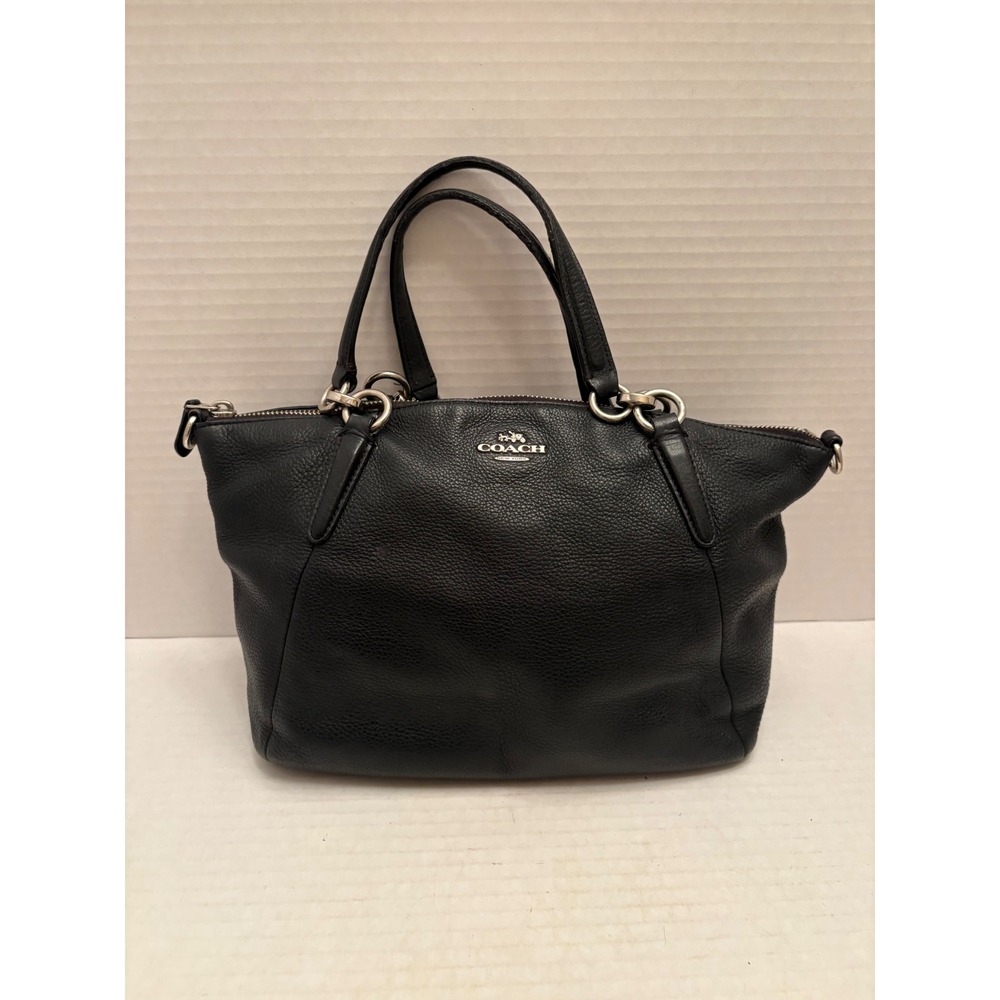 Coach Kelsey Satchel Black Pebbled Leather Handbag F36675 Silver Hardware